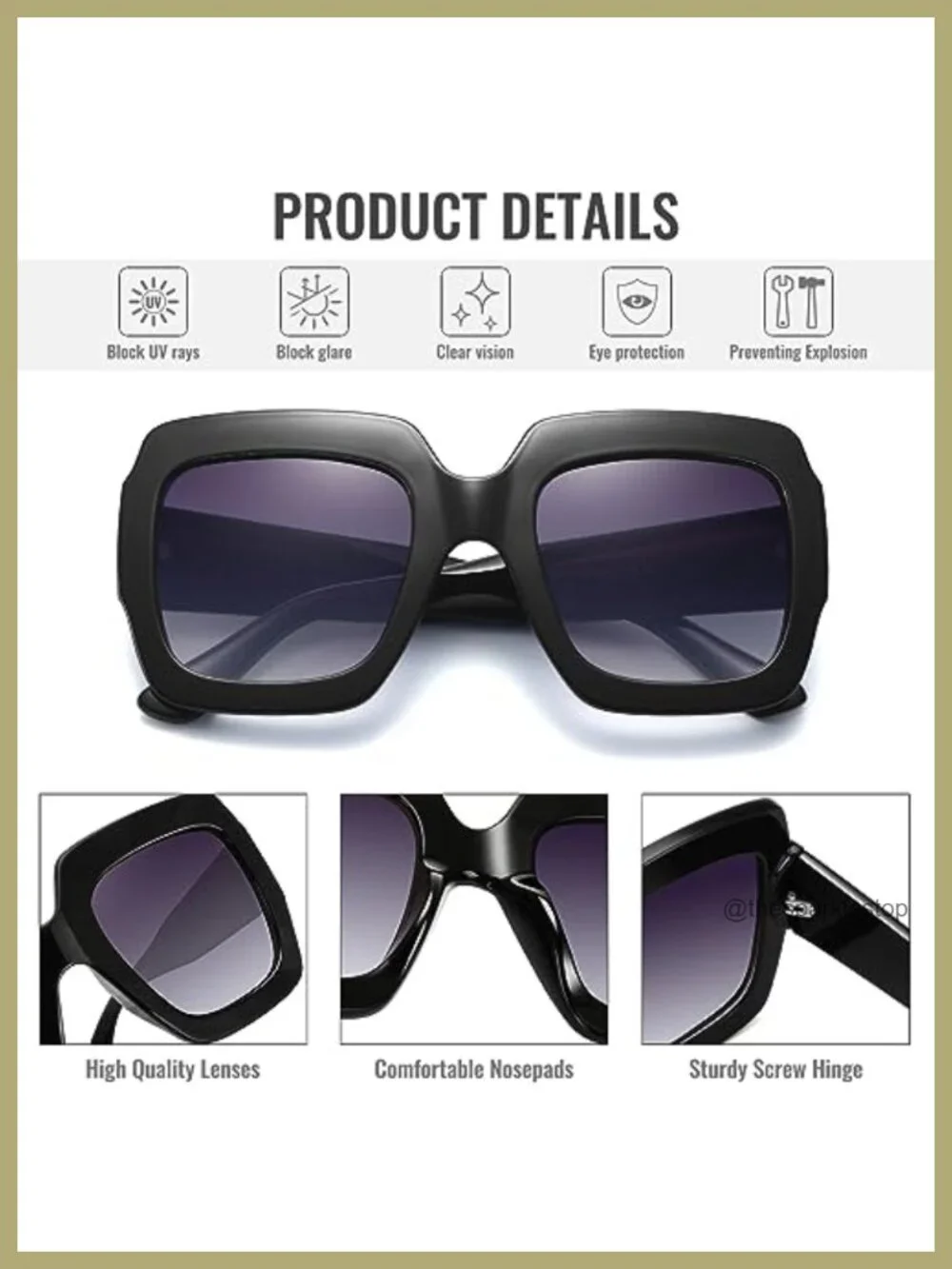 Oversized Square Sunglasses Women UV400 Protection Retro Shades